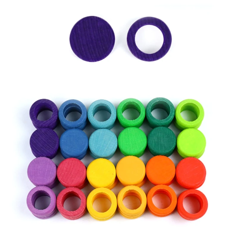 

72Pcs/Set Children Wooden Rainbow Round Ring Stacking Game Building Block Kids Creative Educational Toys Gifts