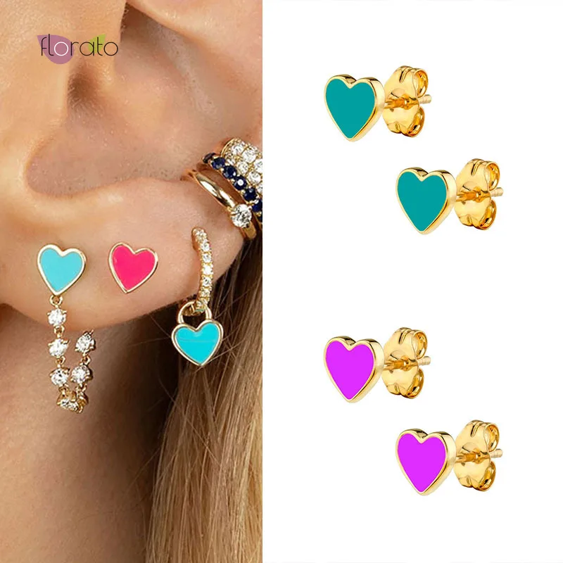 

925 Sterling Silver Ear Needle Heart shaped Rainbow Hoop Earrings Minimalist CZ Fashion Luxury Jewelry for Women Birthday Gifts