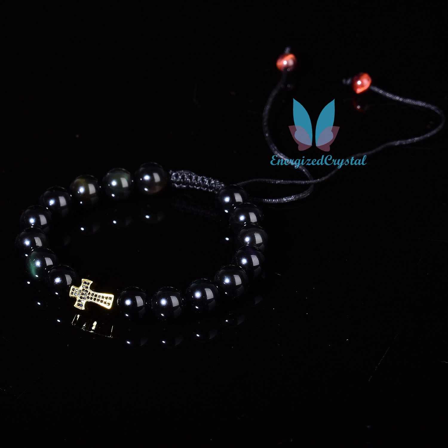 

Натуральный Счастливый Obsidain крест кварц Рейки Кристалл Мода чакра Шарм Браслет