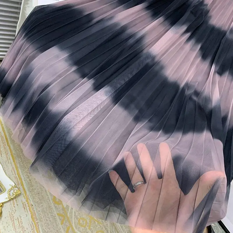 

Harajuku High Waist Skirts Womens Saias Elegant Casual Pleated Skirt Female Faldas Streetwear New Long Mesh Ladies Skirts Q3682