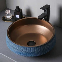 light luxury nordic bathroom basin metal glaze ceramic blue bathroom furniture household wash basin outdoor balcony washbasin
