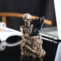 sharkbang new arrival resin retro skull desk pen holder pencil desktop organizer school office stationery gift