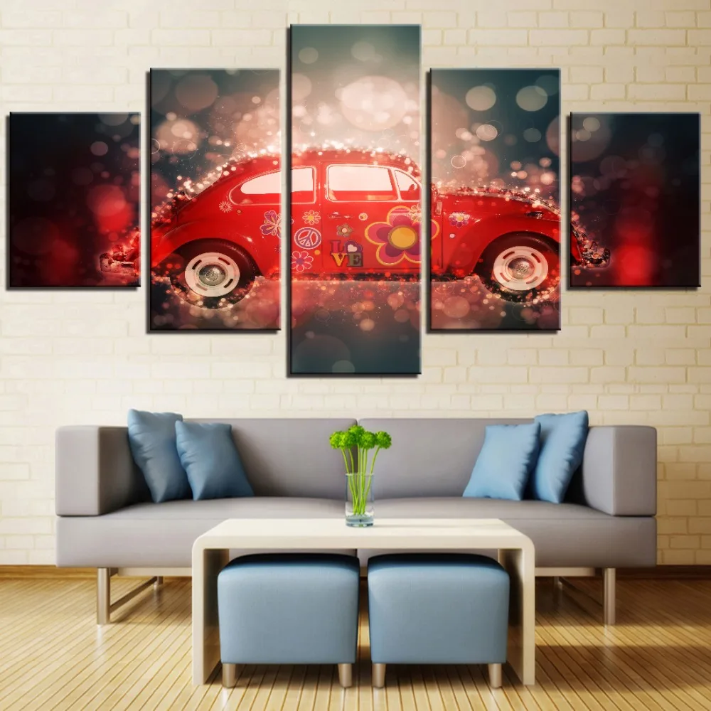 

5 Pieces Cars Canvas Painting Little Sports Red Car Wallpapers Boy's Love Posters Pictures For Home Kids Room Decor Robot Art