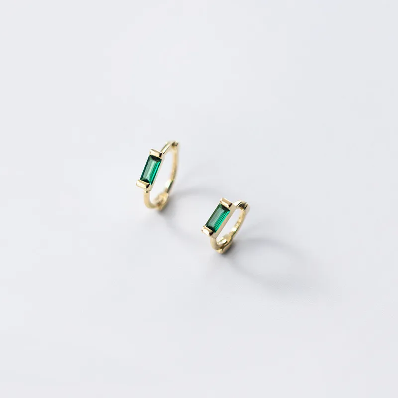 

Trendy hoop earrings for women 925 silver jewelry Green Square crystal Ear clip earlobe pierce fine jewelry female ear accessory
