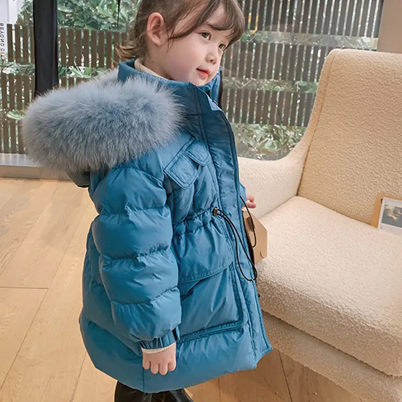 

New 2021 Winter Children's Coat Teenage Baby Girls Cotton-padded Parka & Coats Thicken Warm Jackets Fur Hooded Outerwear G44
