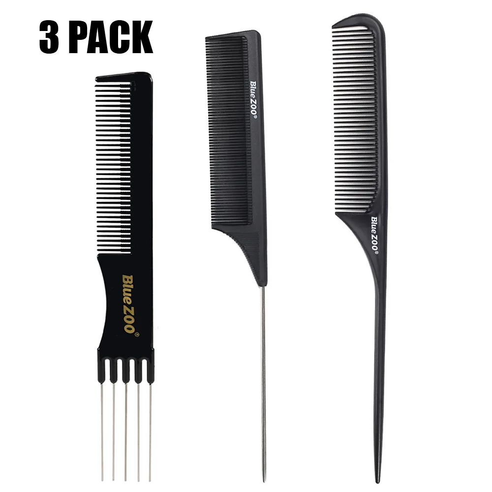 

Blue ZOOHair Cutting Hair Comb Anti-static Carbon Fiber Comb Steel Needle Comb 3 Sets Carbon Fiber Head Massage Comb