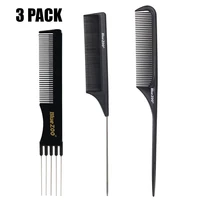 blue zoohair cutting hair comb anti static carbon fiber comb steel needle comb 3 sets carbon fiber head massage comb