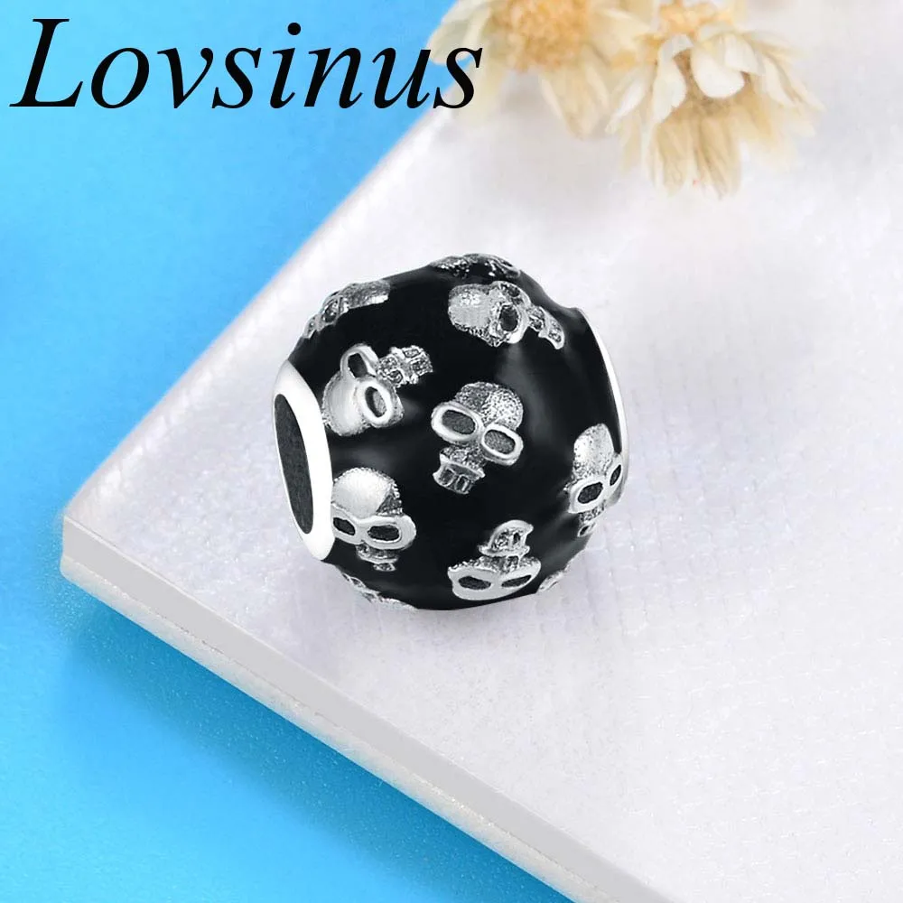 Бусина-Подвеска женская из серебра 925 пробы с черным черепом | Украшения и