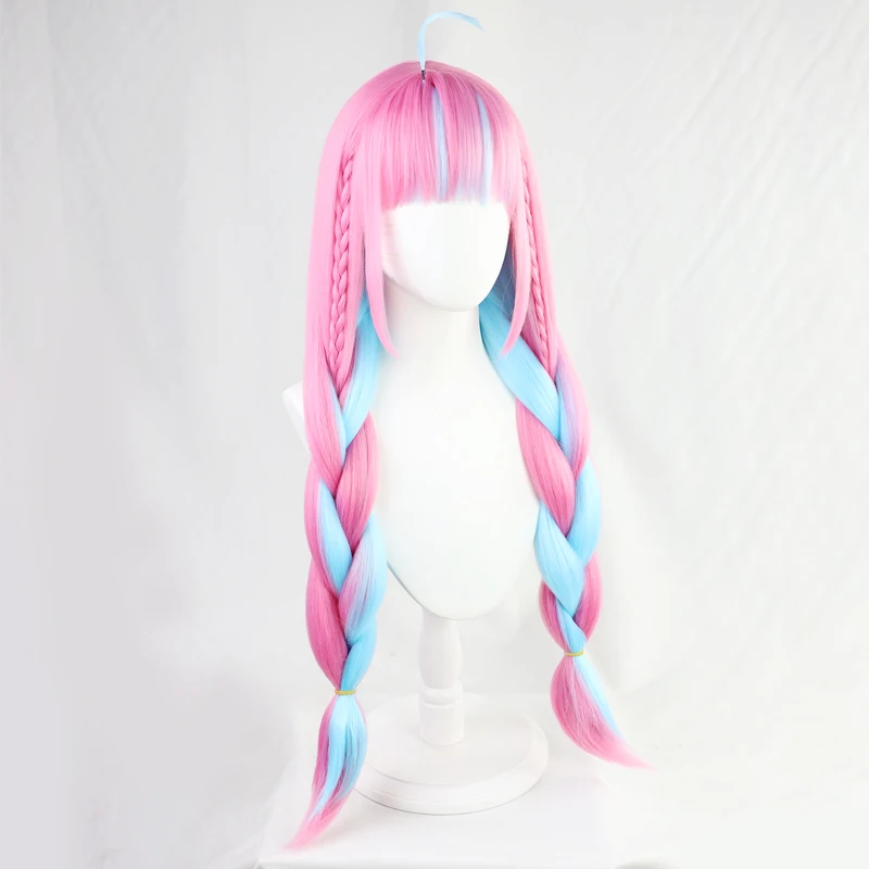 VTuber Hololive Minato Aqua парик смешанные синие Розовые косы для девочек двойной хвост