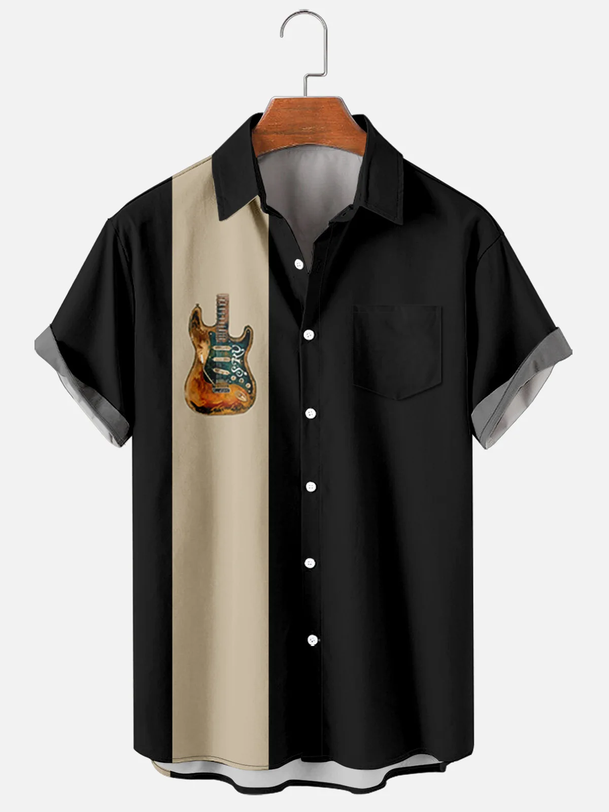 

2021 New Men's Casual Trend Harajuku Spring/Summer Plaid Shirt Short Sleeve Chest Pocket Design Fashion Print Button 021