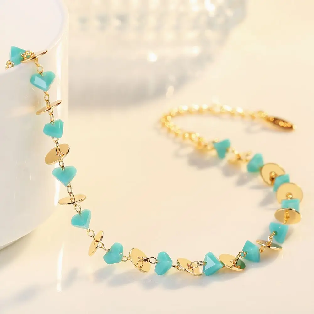 

Gold Color Anklet Accessories Gold Green Gem Feet Jewelry Gift D0004