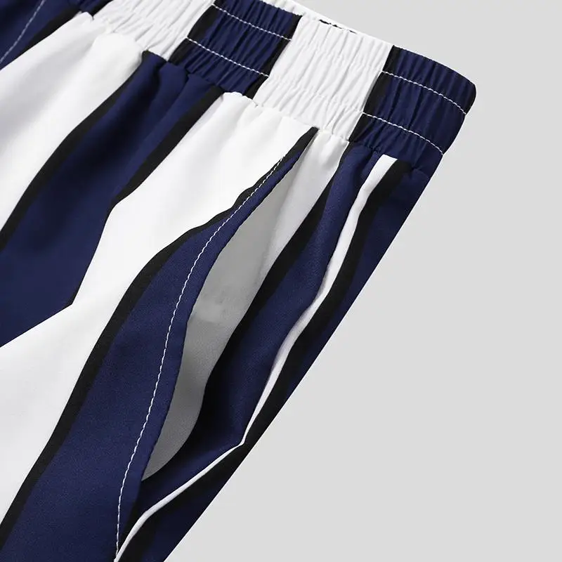 

Men Stripe Grid Stripe Streetwear Loose Open Stitch Sleeve Fashion Shorts Beach Breathable Casual Plaid Shirt Suit S-3XL