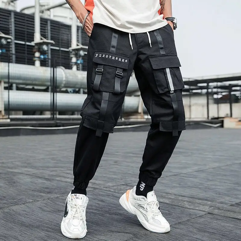 

Spring overalls men's fashion black casual cotton multi-pocket overalls men's streetwear hip-hop loose jogging track pants