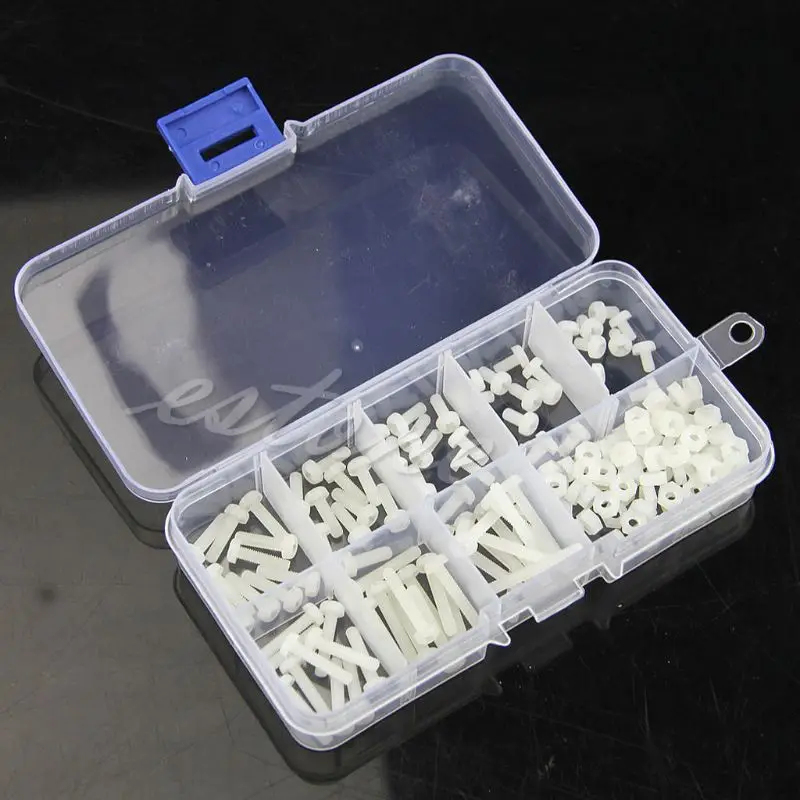 

160Pcs Metric M3 8 Sizes Assortment Stand-off Nylon Screws Bolt & Nuts Kit White 896B