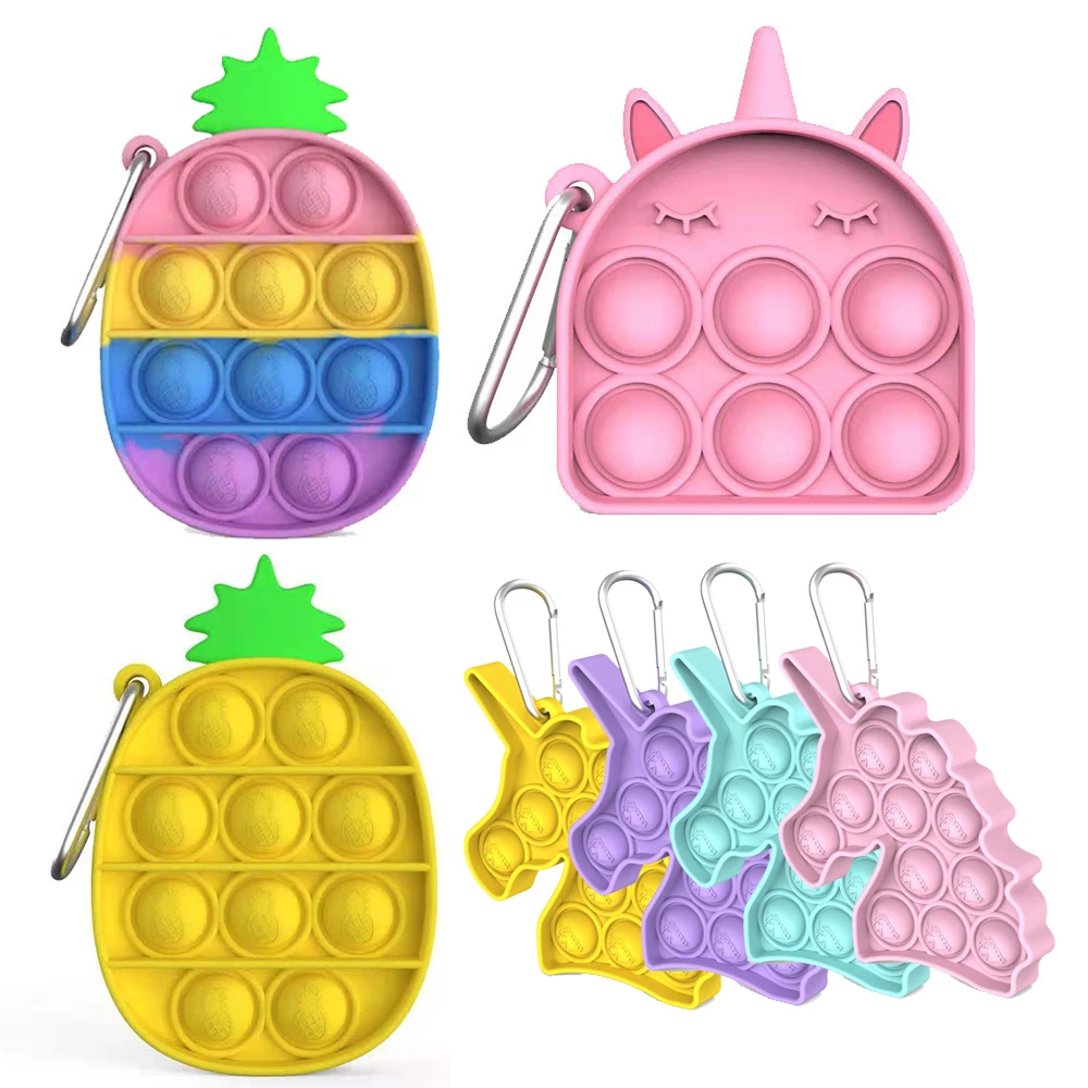 

Push it keychain fidget Pendant toys simple dimple pineapple unicorn mini push pop bubble figet Antistress Toy Kids Last game