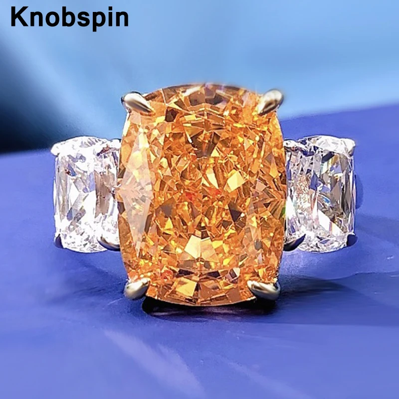 

Knobspin 100% 925 Sterling Silver 10*13mm Color changeable Change Orange Rose High Carbon Diamond Rings For Women Fine Jewelry