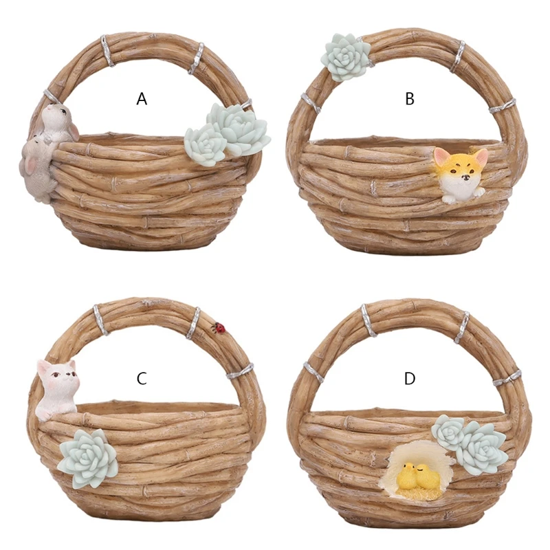 

Succulent Planter Simulation Bamboo Basket Flowerpot Plant Pot Resin Vase Container Home Garden Decor