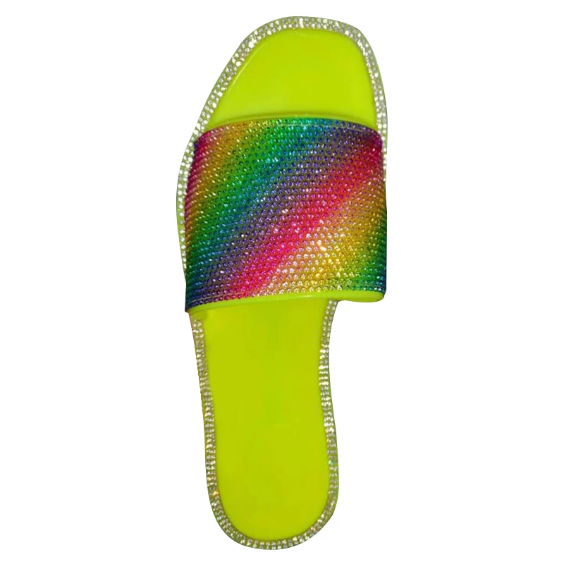 

Summer Women Flat Slippers Colors Crystal Open Toe Slip On Ladies Shoes Outdoor Casual Slides Plus Size Beach Slippers For Girls