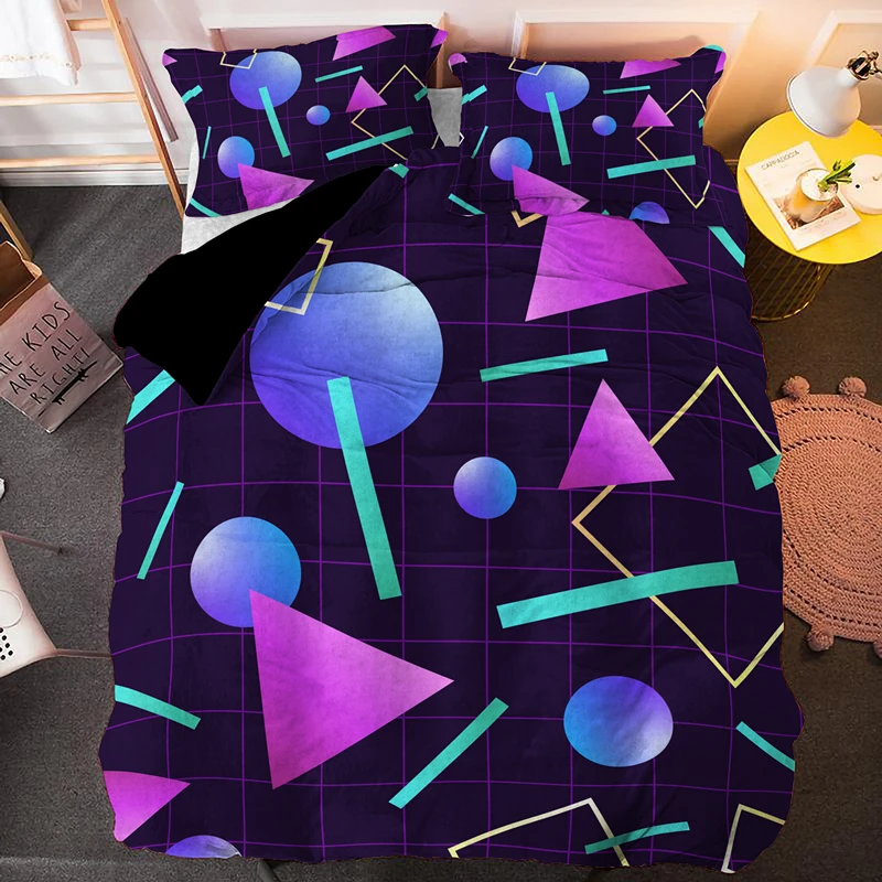 

Retro Neon 3D Geometric Duvet Cover Psychedelic Luxury Bedding Set Abstract Comforter Covers With Pillowcase For Bedroom Decor