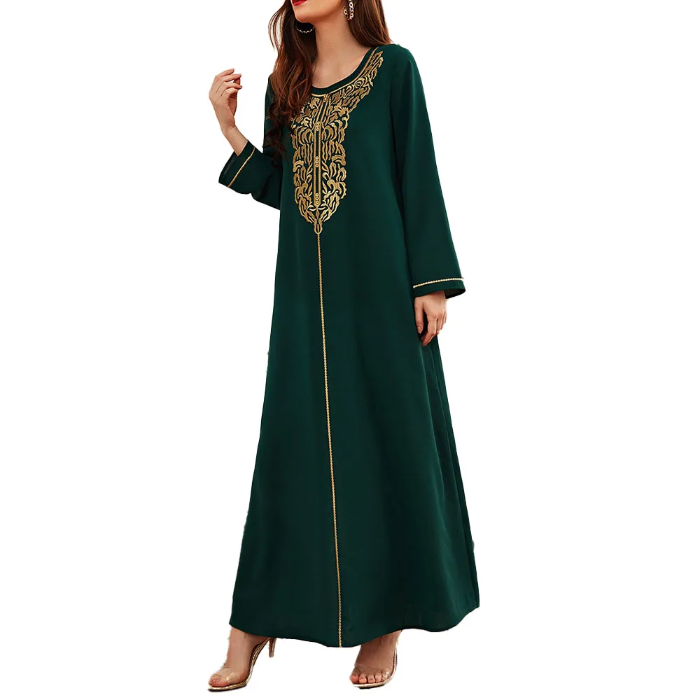 

Autumn 2021 Fashion Temperament Commute Solid Color Loose Casual Embroidery Women's Muslim Round Neck Long Sleeve
