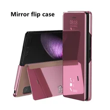Smart Mirror Flip Case For Samsung Galaxy Z Fold 2 Fold 3 5G W21 W20 Fold 1 Plating PU Leather Kickstand Shockproof Phone Cover