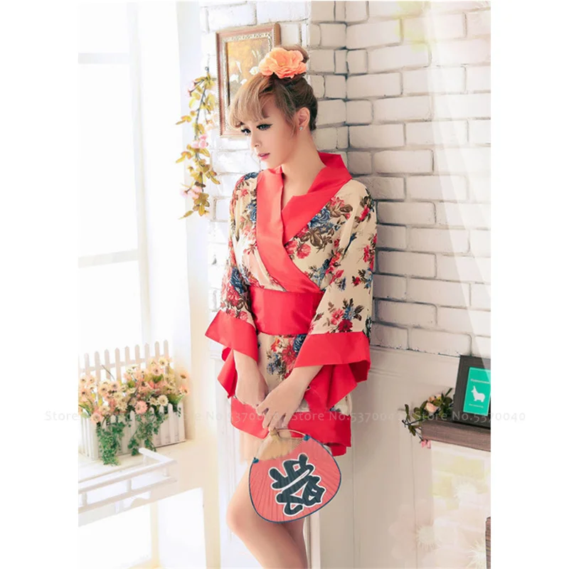 Женское сексуальное японское кимоно ночная рубашка шелковое платье для отдыха с