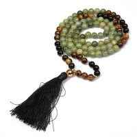 natural stone handmade beaded tassel mala neckalce meditation pendant yoga fashion jewelry holiday gift couple set