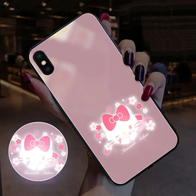 1 EKIND Hellokitty серия закаленное стекло чехол для iPhone X XS XSMAX Led логотип флэш-стекло чехол для iPhone защитный - Цвет: 1