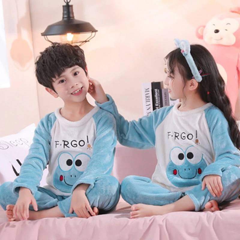 

Детская флисовая Пижама, теплая фланелевая одежда для сна, домашняя одежда для девочек и мальчиков, флисовая Пижама кораллового цвета, на ос...