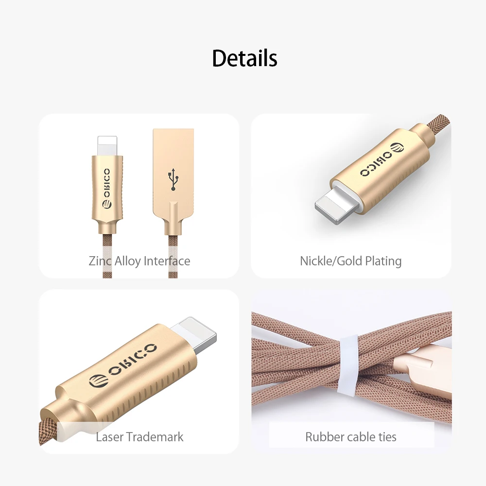 ORICO usb-кабель для быстрой зарядки и синхронизации данных, металлический кабель из нейлонового сплава для iPhone 7 Plus, 8 Plus, iphoneexr, разъем для освещения
