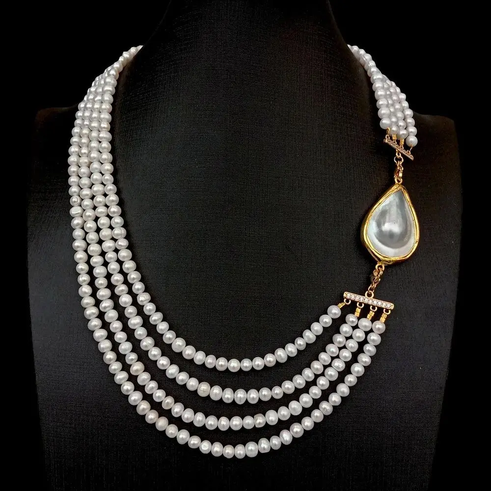 Y · YING многожильное жемчужное ожерелье 3 ряда белый пресноводный жемчуг настоящий