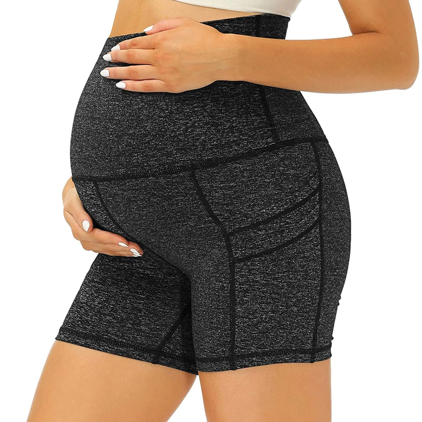 

Plus Size Women's Maternity Yoga Shorts Over The Belly Bump Summer Workout Running Active Short Pants With Pockets 5"/8"