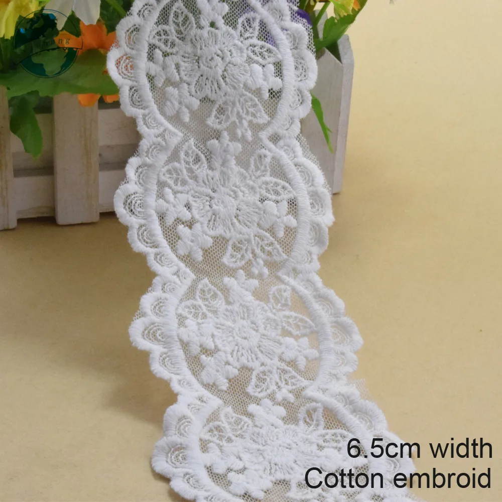

10yard 6.5cm Wide Cotton Embroidery Lace Sewing Ribbon Guipure Trim Fabric DIY Garment Dress Accessories Curtain decoration#3065