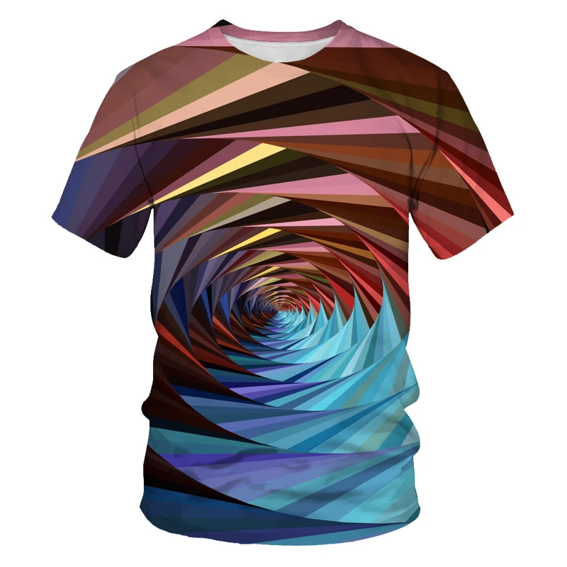 

2021 new 3D printing men and women couples casual daily striped pattern T-shirt short sleeve Harajuku solid color 3D printing