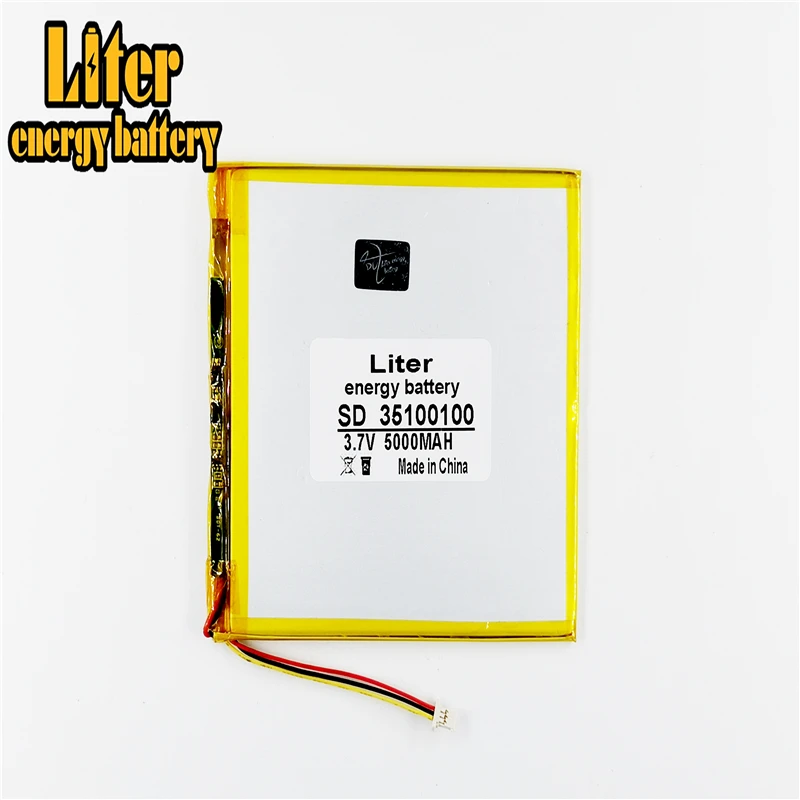 1.0MM 3pin connector 3.7v 35100100 lithium polymer battery with pcm backup 5000mah tablet pc |