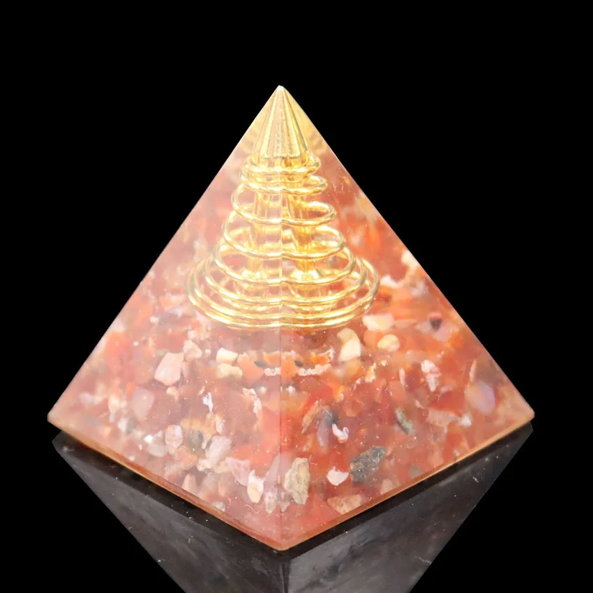 FYJS Unique Light Yellow Gold Color Spiral Spring Red Agates and Resin Pyramid Pendant Garnet Stone Jewelry | Украшения и