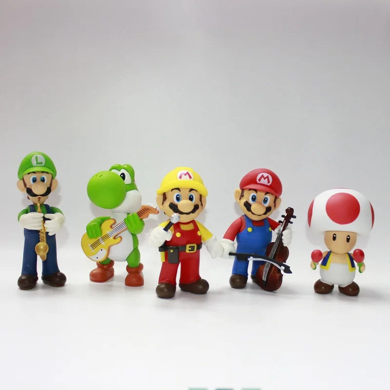 5 шт./лот Музыкальные инструменты Super Marioed Bros экшн Фигурки игрушки Yoshied Луиджи гриб