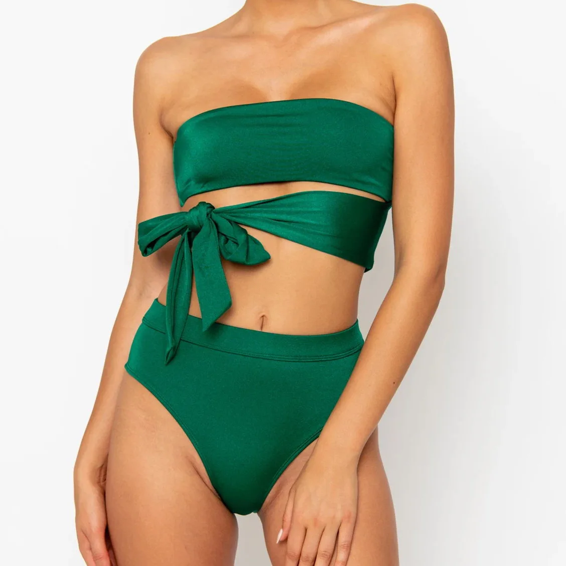 

New Irregular Solid High Waist Bikini Swimsuit Knot Bandage Swimwear Bathing Suit Women Maillot De Bain Femme