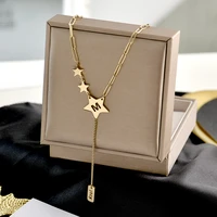 316l stainless steel 2021 personality pentagram m letter trend versatile pendant female net red small tassel necklace chain