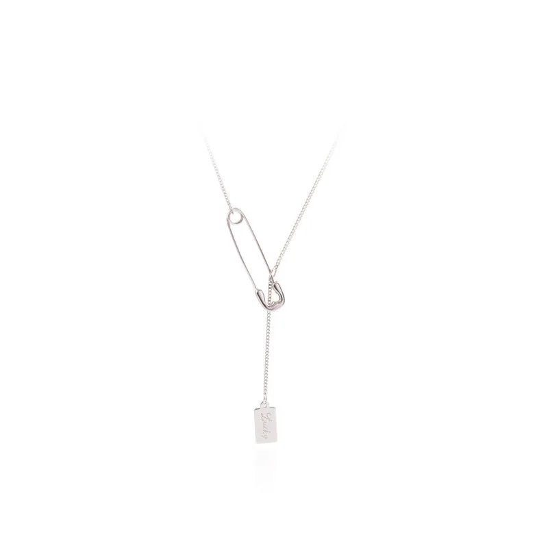 

Charm Simple Style Pin Lucky Letters Necklace Fashion Wild Necklace Personality Female Clavicle Pendant Exquisite Jewelry Gift