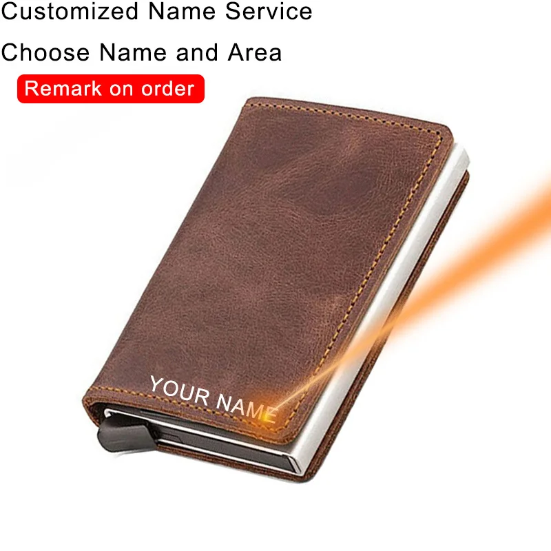 

Laser Engraver Genuine Leather Cardholder Rfid Credit Card Holder Wallet Anti Blocking Men Aluminium Bank Business Card Case