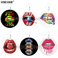 somesoor african style open sexy lips double sides printing wood drop fashion cute earring pendants for women