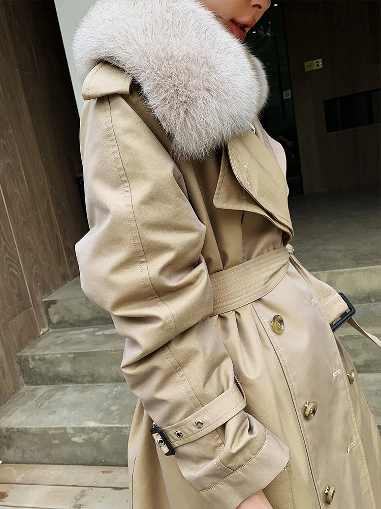 Женская куртка с воротником из лисьего меха зимняя одежда подкладка кроличьего