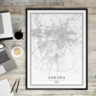 Черно-белая карта турецкого города, плакат в скандинавском стиле для гостиной, Анкара, печать на стене в стамбурге, домашний декор, Картина на холсте, креативный подарок