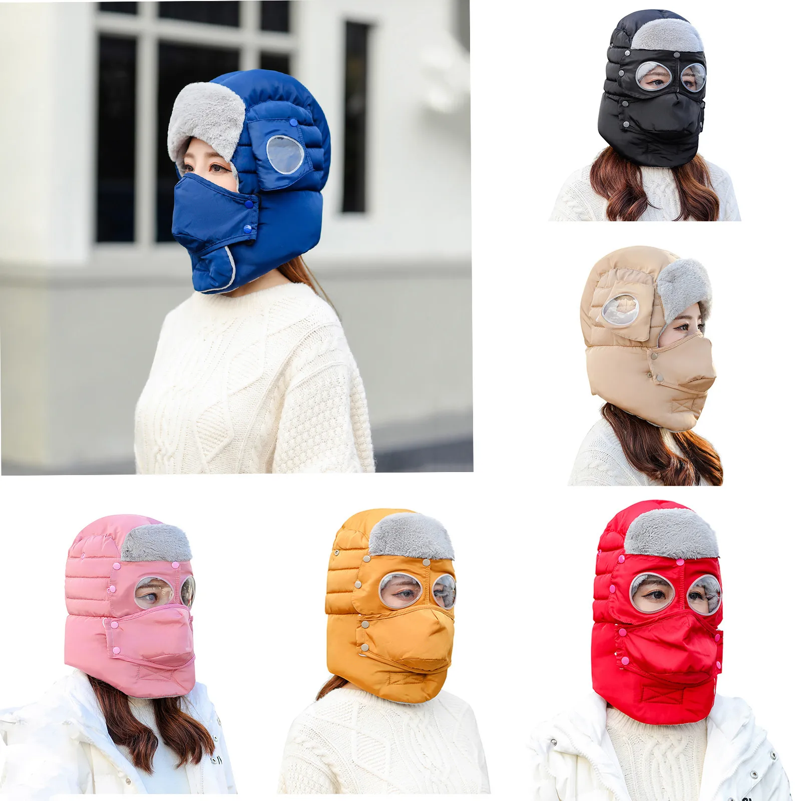

2020 Winter Warm Skiing Eyewear Cap Mask Scarf Set 3-In-1 Men Women Windproof Hat Sport Cycling Cotton Soft Ski Accessories