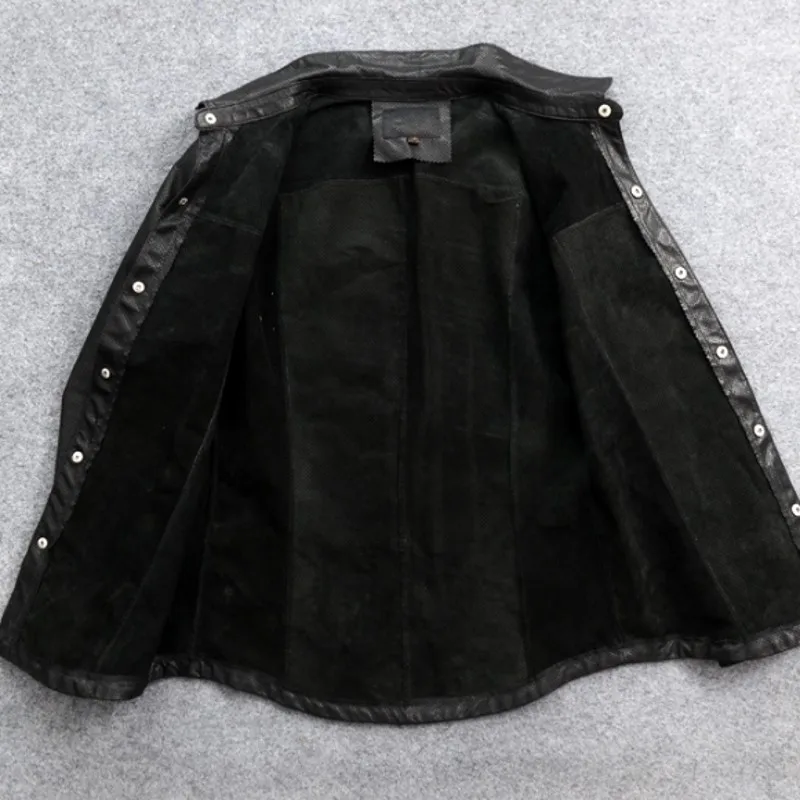 Мужская рубашка из натуральной кожи повседневная однобортная с длинным рукавом