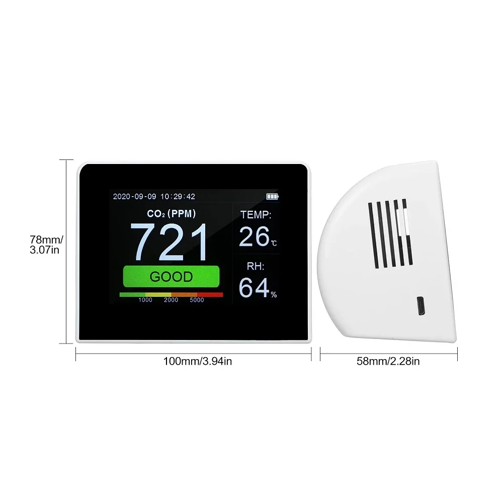 

3-In-1 Multifunctional Desktop Air Quality Detector TFT HD Color Display CO2/RH/Temp. Tester Humidity Monitor Indoor/Outdoor