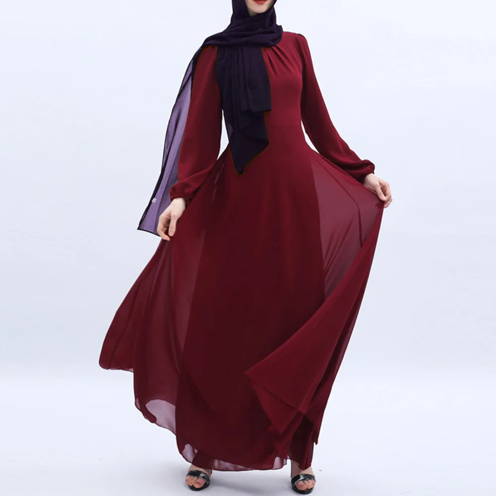 Фото Мусульманское Макси платье Abaya Jilbab однотонное шифоновое длинное Кафтан с высокой