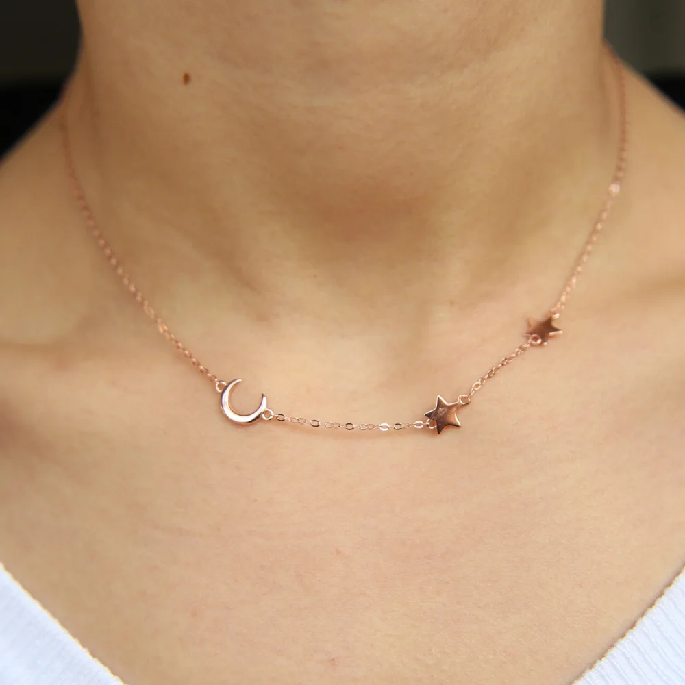 

Real 925 Sterling Silver Cute multi Charm Stars Moon Necklace pendant Jewelry for women party girlfriend sexy wedding jewelry