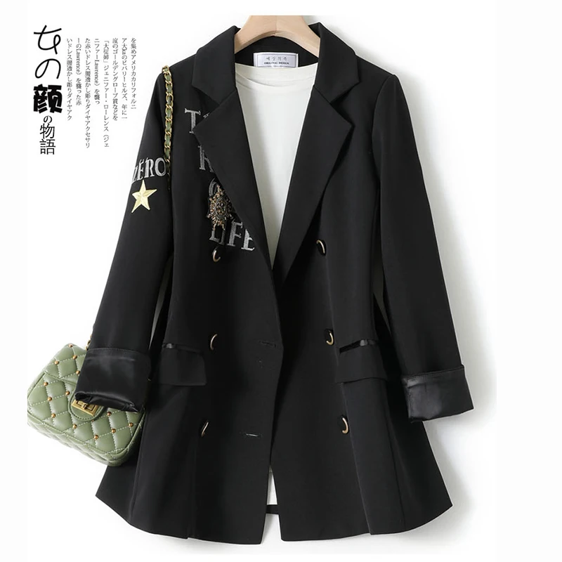 2021spring autumn new small suit women coat Korean version design niche sense loose personality embroidery fashion casual tops47